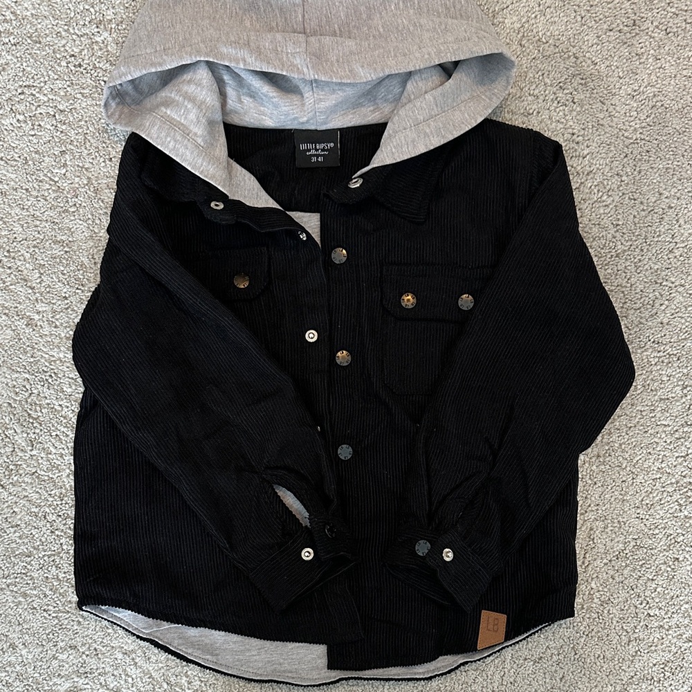 Little Bipsy Black Corduroy Jacket with Gray Hood